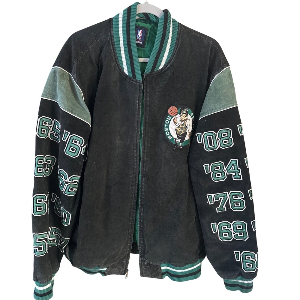 Vintage Boston Celtics G-II Carl Banks Championship Suede Jacket Black Green XXL